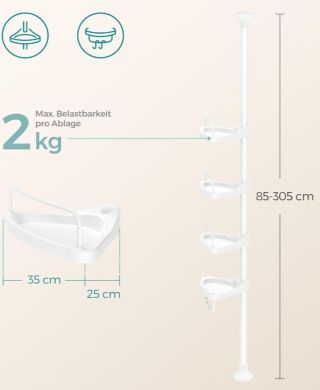 🧼 Teleskopická kúpeľňová polička SONGMICS – biela, 4 poschodia Ideálna na organizáciu sprchových gélov, šampónov a...